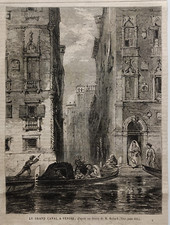 Stampa antica 1865 Venezia veduta Canal Grande Gondola Veneto