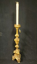 Antico candeliere in legno dorato altezza 150 cm