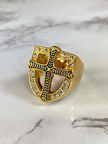 Anello croce scudo acciaio - croce,