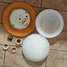 lampadario vintage a muro in legno rotondo diametro 25 cm mezza sfera in vetro