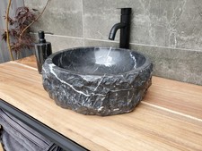 Lavandino con vaso in marmo nero, lavandino bagno rotondo in marmo 14 x 14 pollici, sopra piano