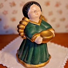 Natale Vintage - Angelo Portacandela Verde Oro - 11 cm x 11 cm x 17 cm (h)