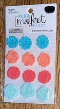 The Paper Studio Flea Market Fancy 3D Bright Resin Flowers 12 Scrapbook Stickers