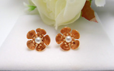 Orecchini donna a bottone fiore perle dorato stile vintage fatto a mano Italia