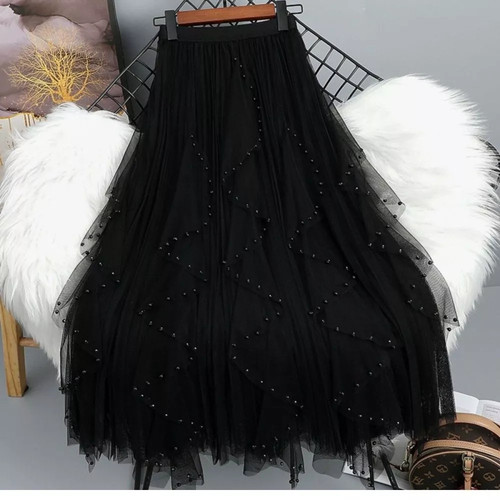 Gonna lunga tulle - tulle, perline