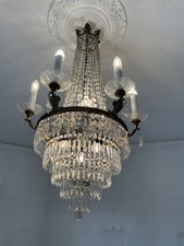 antico lampadario A Gocce In Cristallo E Ottone