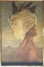 Edoardo Tofano  Donna con cappello e veletta olio su tela 20x13  fine 19 sec