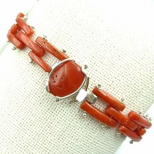 Bracciale  Vero Corallo Di  Sardegna Rosso  Argento 925 Rodiato Art Deco Antico