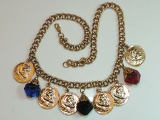 Oro Grosso Moneta Medaglione Gemtone Ciondoli 18 " Catena Pesante Collana CG 110