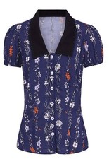 Hell Bunny «ASTA FLORAL» Vintage Retro Blüten Bubikragen BLUSE Rockabilly