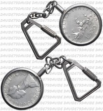 00833] PORTACHIAVI D'ARGENTO CON  500 LIRE D'ARGENTO CARAVELLE
