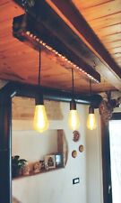 LAMPADARIO 3 LUCI SOSPENSIONE  VINTAGE LAMPADA LEGNO  