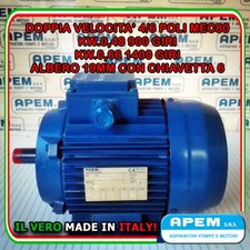 MOTORE ELETTRICO TRIFASE 2 DOPPIA velocità 1400/900 GIRI KW.0,66/0,48 B3 TORNIO