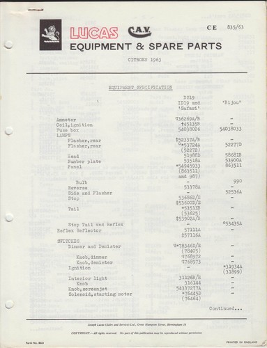 Lista ricambi citroen 1963 - lista,
