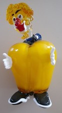 Clown in vetro di Murano anni 70 a forma di peperone, statuetta in vetro 