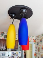 Lampada a sospensione De Majo Murano 3, vetro smerigliato, anni 70, firmata, vintage