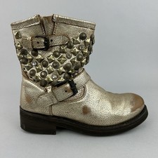 Stivali da motociclista in pelle oro cenere imbracatura robusti festival Messico invecchiati EU38 UK5