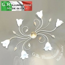 PLAFONIERA IN FERRO BATTUTO 6 LUCI AVORIO ARGENTO E ORO LAMPADARIO SOFFITTO Zoe