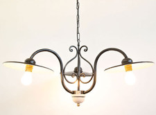 LAMPADARIO LAMPADA A CATENA 3 PIATTI SMALTATI D.20 IN FERRO BATTUTO CRUCCOLINI