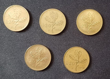 Lotto n° 5 monete 20 lire italiane (ramo di quercia) del 1958