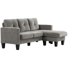 HOMCOM Divano ad Angolo in Tessuto Effetto Ciniglia con Cuscini Tortora