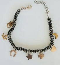 Bracciale Donna Vintage A Sfere Con Ciondoli   Porta Fortuna  Argento 925 