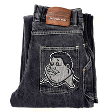 Jeans denim larghi ricamati