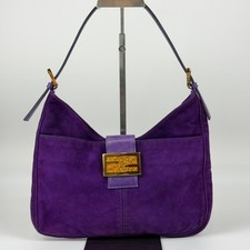 Borsa a tracolla originale FENDI Mamma Baguette in pelle scamosciata viola...
