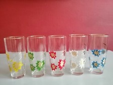 Bicchieri acqua colorati con bordo dorato. Anni 70