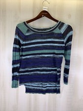 Top donna BCBG MAXAZRIA Drielle a righe maglia trasparente Think manica lunga scollo a scoop