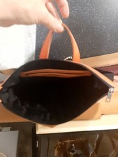 zaino in jeans e pelle arancio nuovo fatto artigianalmente  robusto capiente 