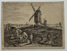 Paysage Moulins Vent GRAVURE