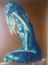 Nudo femminile blu su rame —