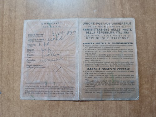 Tessera postale napoli 1955 - tessera,