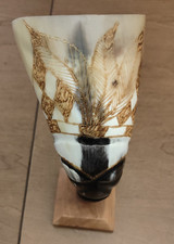 Maschera Africana  "corno  in piedi arte viso donna intagliato" 