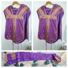 VECCHIA CASULA VIOLA  STOLA PARAMENTO SACRO PIANETA MESSA  PRETE RELIGIONE