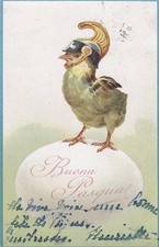 A9474) CAVALLERIA, AUGURALE DI PASQUA, PULCINO CON ELMO SU UOVO. VIAGGIATA.