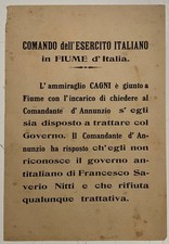 FIUME GABRIELE D’ANNUNZIO L’AMMIRAGLIO CAGNI VOLANTINO DI PROPAGANDA