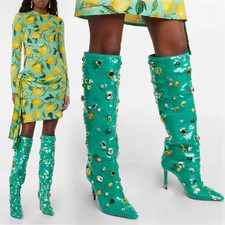 Stivali donna Occiden a punta al ginocchio tacco a spillo strass passerella festa