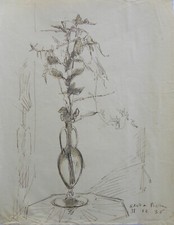 Aldo CARPI (Milano 1886-1973) Vaso di fiori dipinto a inchiostro 27x21 anno 1936