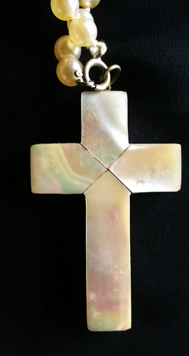 Mother pearl cross pendant - pearl,