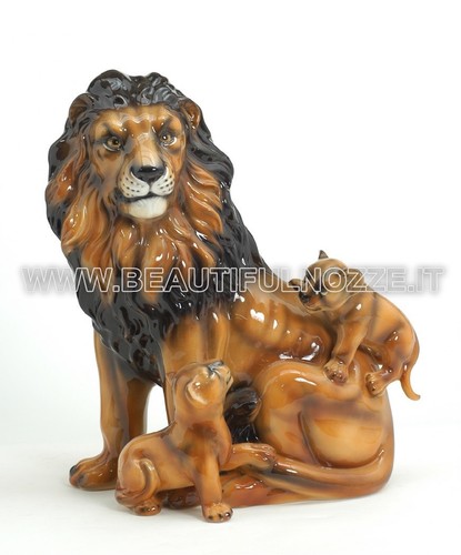 Leone con cuccioli ceramica - leone,