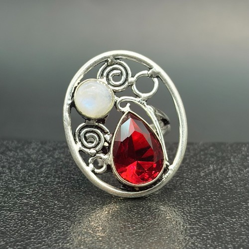 Anello granato rosso - , naturale