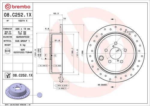 Brembo c252 disco freno - 08.c252.1x,