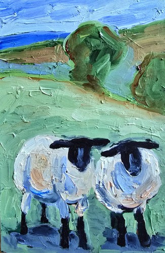 Quadro olio pecore - , 10x15