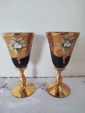 Coppia bicchieri rosso veneziano tre fuochi cristallo oro smalto