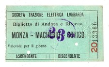 BIGLIETTO  TICKET   TRAM    S.T.E.L.  LINEA   MONZA-MACHERIO-SOVICO