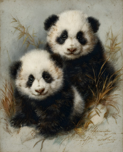 Due cuccioli panda seduti - panda,