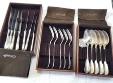 SET POSATE 'CHRISTOFLE-MOD.CLUNY' ANNI '60-ALPACCA PLAC.ARGENTO LUIGI XIII,5 FOR