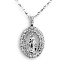 Madonna Santa Ciondolo Maria in oro con brillanti incastonati, su catena in oro bianco 750